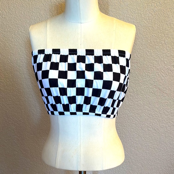 Emma & Sam Tops - Emma & Sam | Black & White Checkered Cotton Tube Top Retro Classic Top NWT